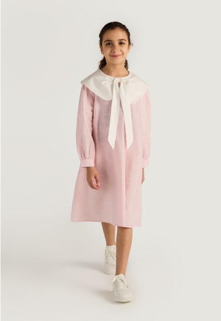 Bow Collar Striped Dress