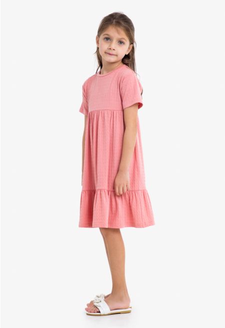 Seersucker Short Sleeves Midi Dress