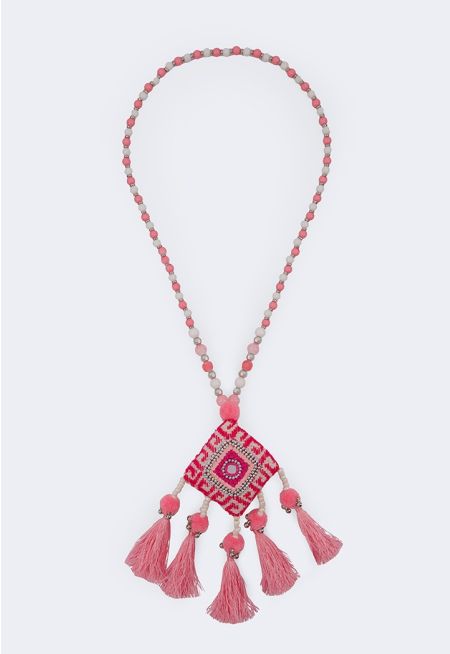 Embroidered Tassel Beaded Pendant