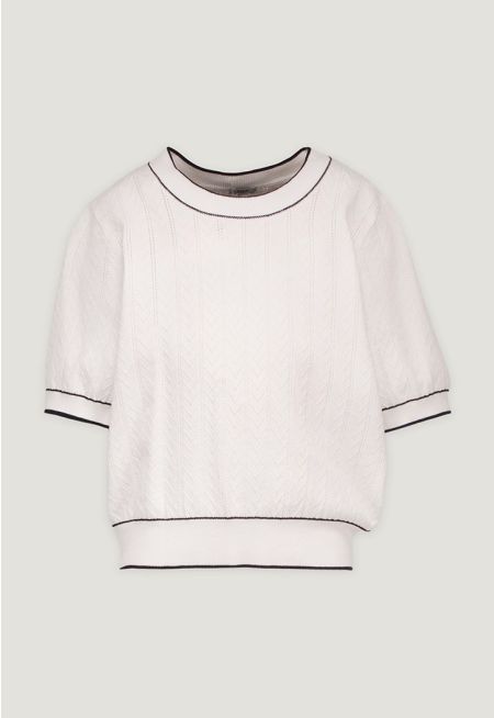  Knitted Cutwork Ribbed T-Shirt