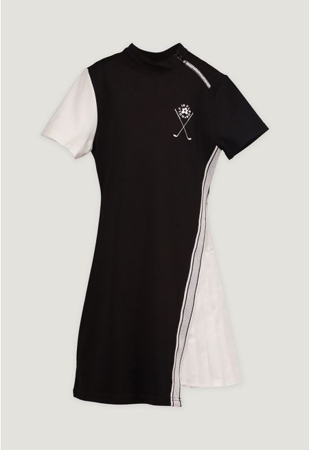  Side Pleats Contrast Dress