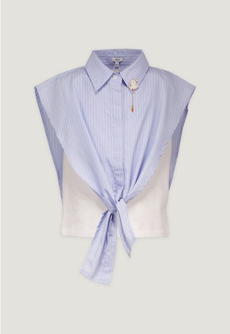 Solid Top with Overlay Striped Shirt