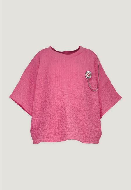  Textured Drop Shoulder Solid T-Shirt