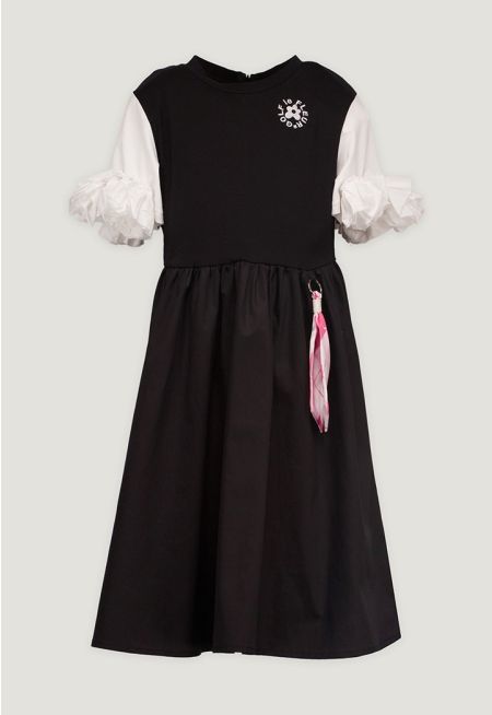 3D Rose Embellished Flared Hem Dress