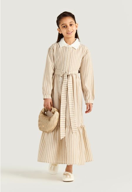 Striped Shirt Dress with Belt