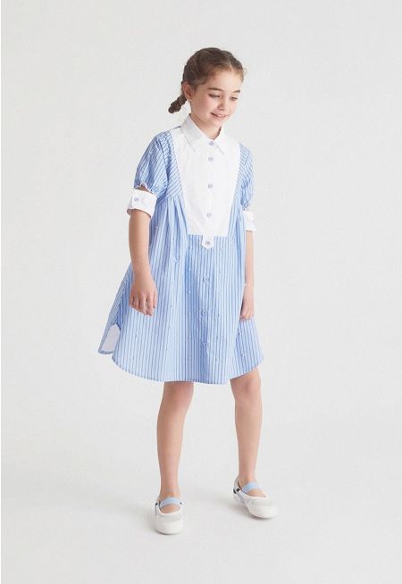 Striped Flared Shirt Dress