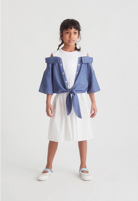  Cold Shoulder Dress with Attached Shirt