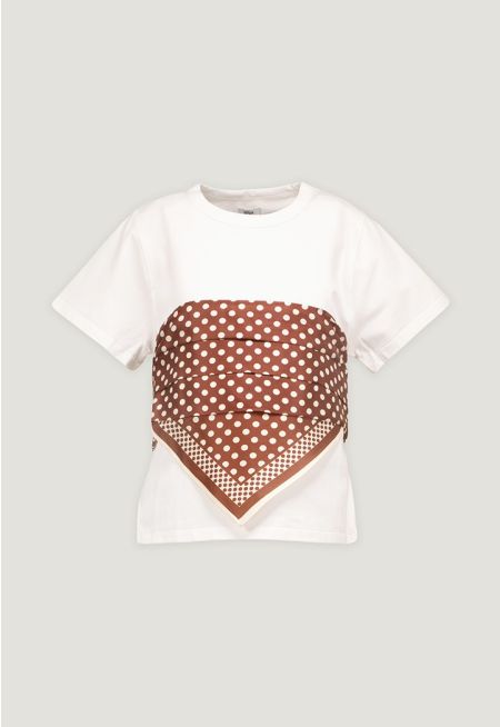 Solid T-Shirt with  Attached Scarf 