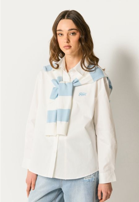 Solid Shirt with Striped Sweater Scarf