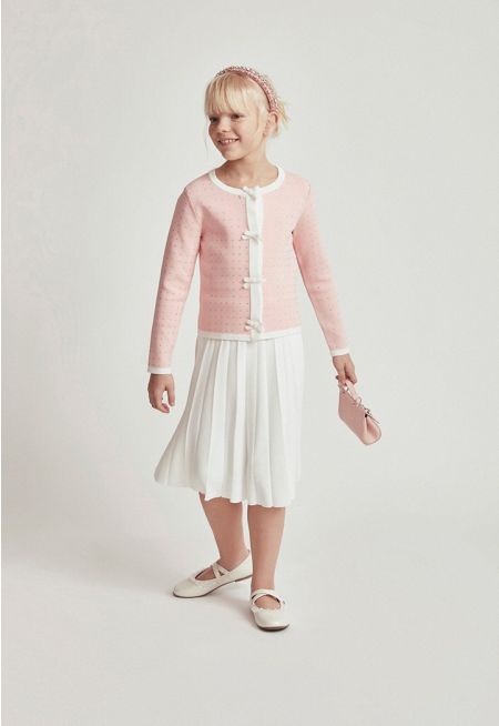 Crystal Embellished Cardigan with Pleated Skirt Set (2PCS)