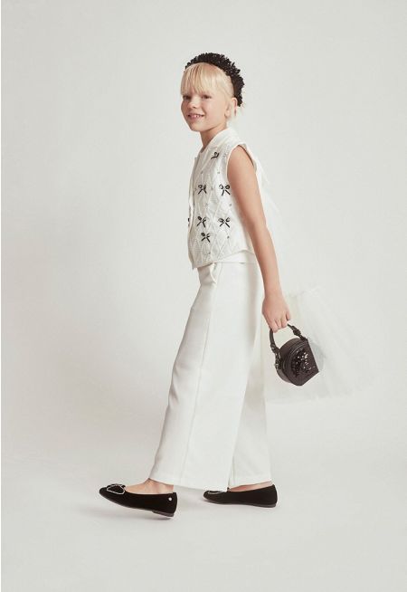 Faux Pearl Embellished Vest with Trouser Set (2PCS)