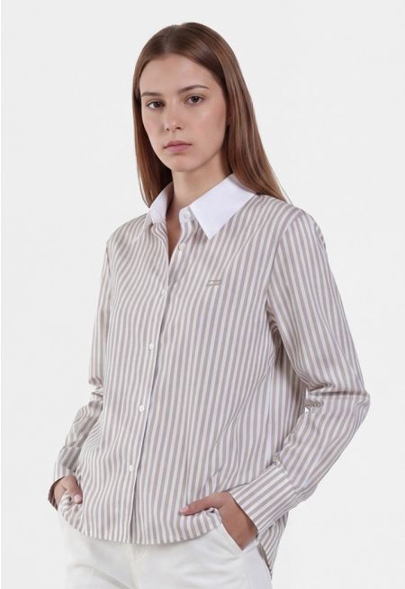 Striped Shirt with Back Pleats and Tie