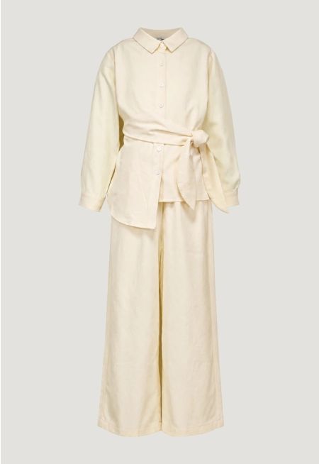 Tie-Front Shirt and Trousers Set (2PCS)