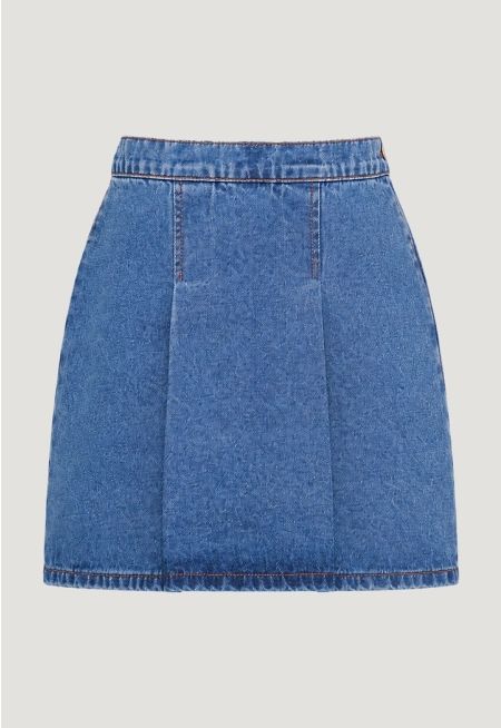 Pleated Mini Denim Skirt 