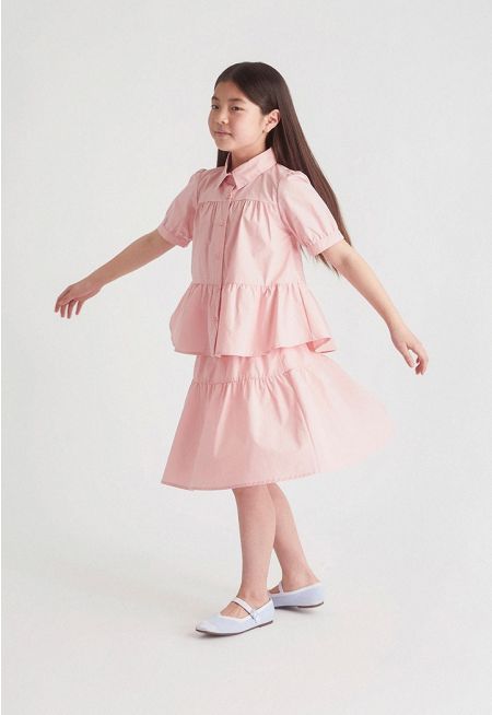 Soft Tiered Shirt Skirt Set (2PCS)