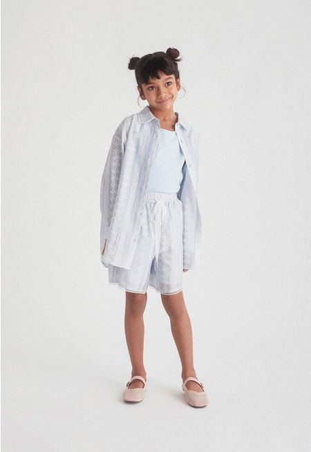 Broderie Shirt with Shorts&Top Set (3PCS)