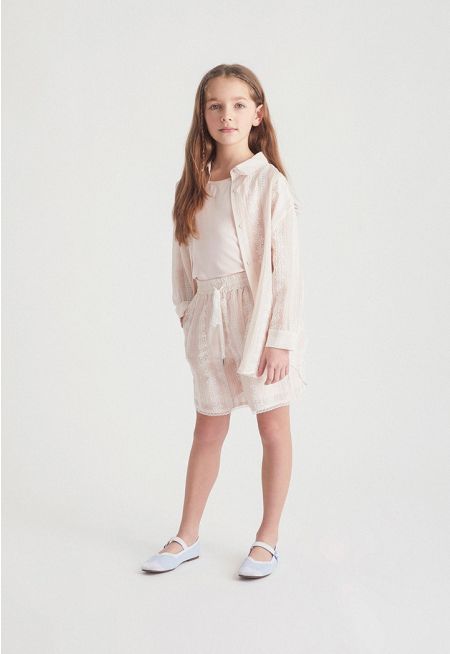 Broderie Shirt with Shorts&Top Set (3PCS)