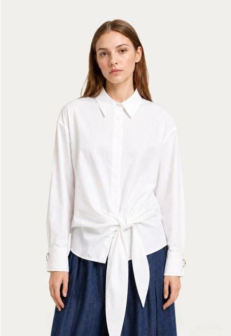 Tie-Waist Solid Shirt