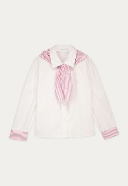 Shirt with Detached Striped Scarf