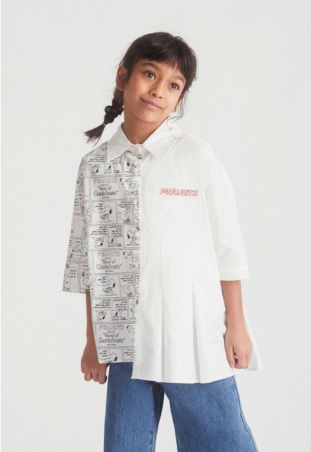  Peanuts Printed with Back Ruffled High-Low Shirt
