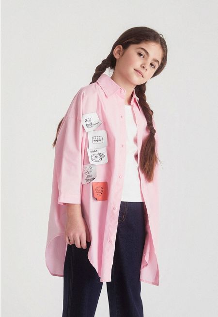 Patch Embellished Oversized  Shirt with Top