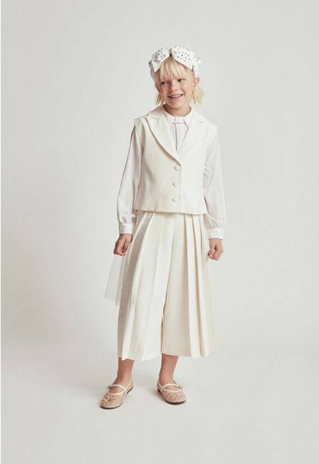  Solid Sleeveless Blazer with Trouser Set (3PCS)