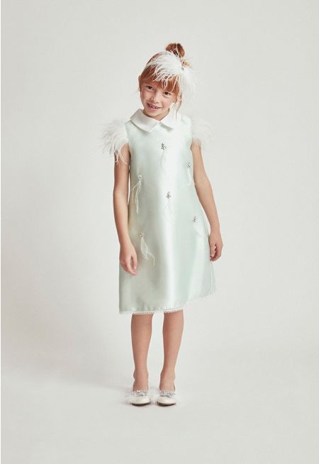Faux Feather Crystal Embellished Dress