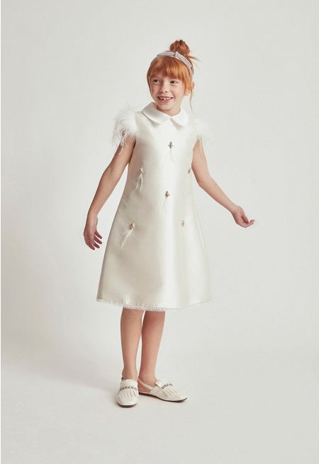 Faux Feather Crystal Embellished Dress