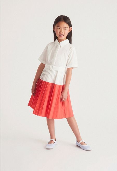 Shirt Dress with Pleated Skirt