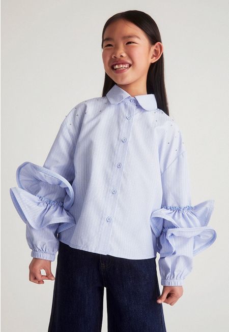 Striped Ruffle Sleeve Shirt