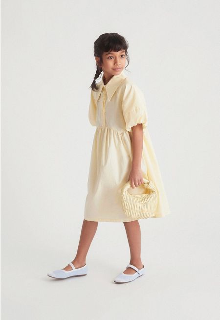 Puff Sleeve Buttoned Dress