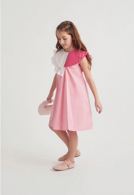 Color block Ruffle Collar Dress