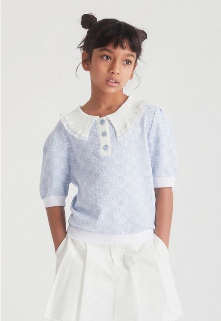 Kintted Ribbed Hems Contrast T-Shirt 