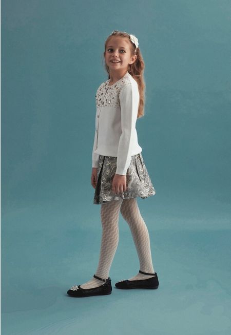 Jacquard Skirt and Cardigan Set (2PCS)