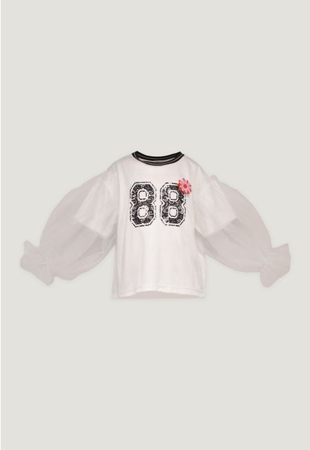 Printed T-Shirt Lace Long Sleeves 