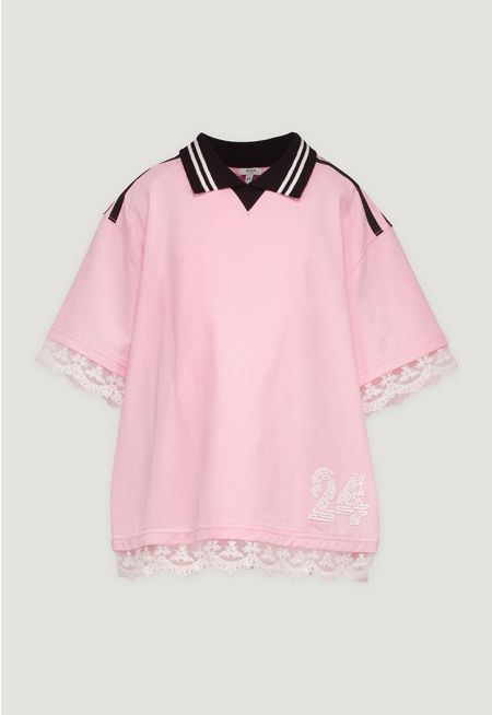 Dropped Shoulder T-Shirt with Lace Hem