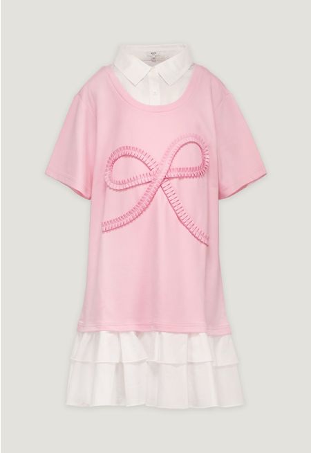 Ruffled Bow Flared Hem Dress