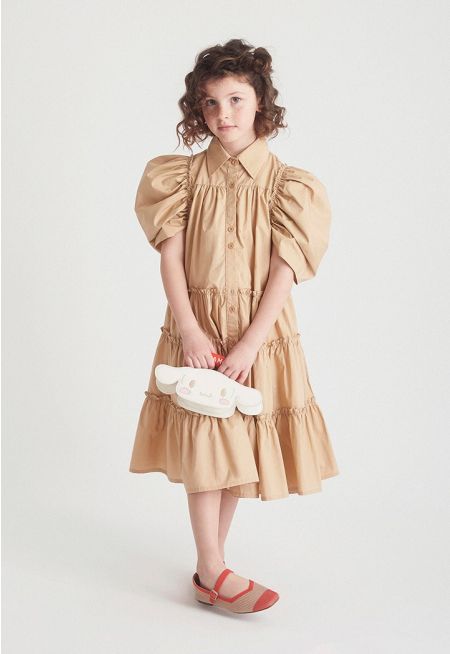 Flared Hem Dress with Butterfly Sleeves