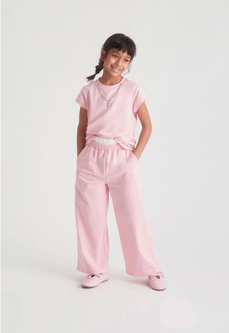 Gathered T-Shirt & Trousers Set (2PCS)