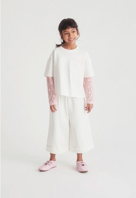 Lace-Sleeves T-Shirt & Bermuda Shorts Set (2PCS)