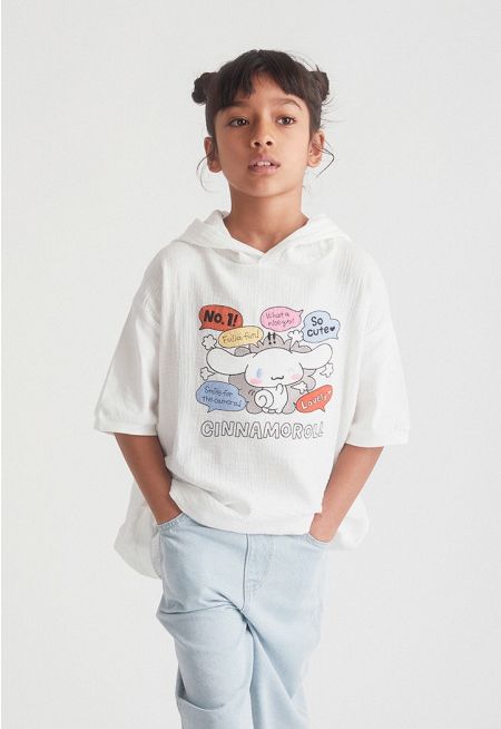 Cinnamoroll Embroidered Patch Hooded Textured T-Shirt