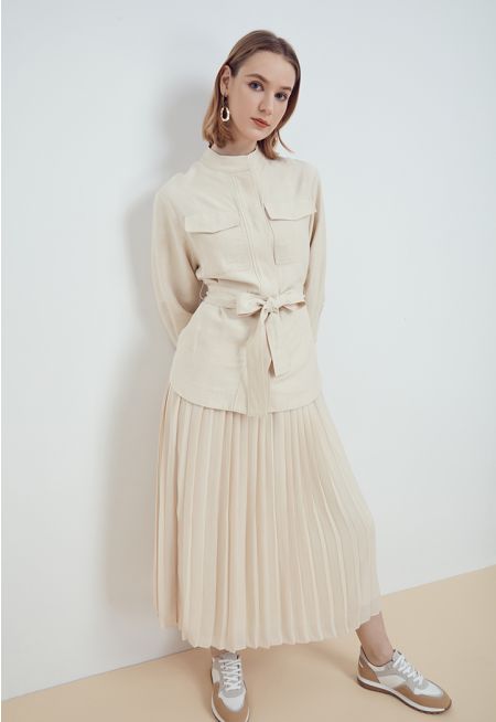 Even Pleated Solid Skirt