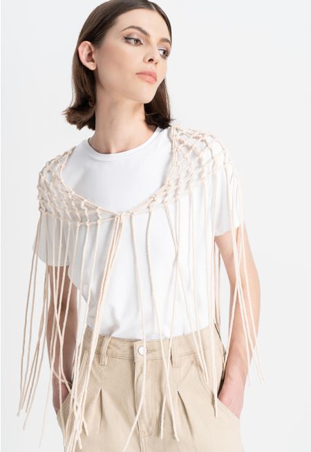 Solid Crochet Twisted Fringe Shawl 