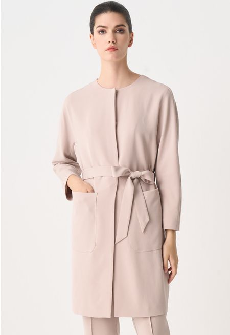 Round Neck Belted Midi Jacket