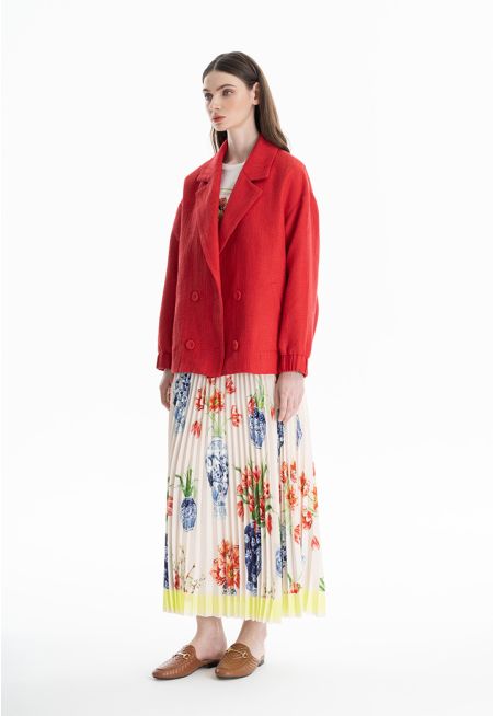 Multi Pleated Floral Print Maxi Skirt -Sale