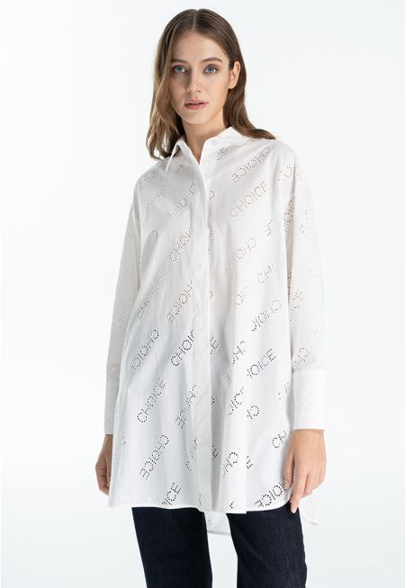Schiffli Patterned All Over Solid Shirt -Sale