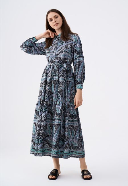Printed Tiered Pleated Dress
