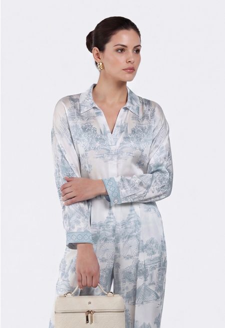 Kimono Sleeve Printed Blouse