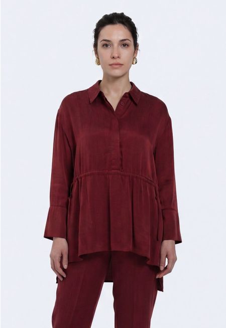 Slub-Textured Drawstring Shirt