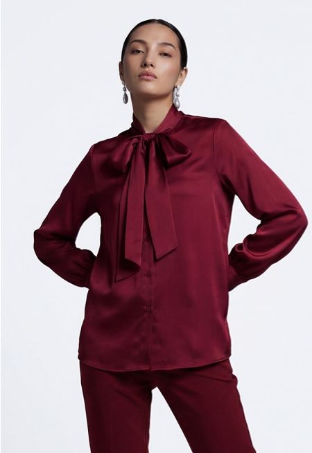 Tie-Neck Satin Shirt